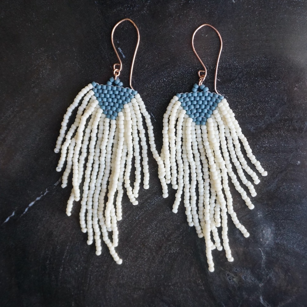 Handmade Arrowhead Fringe Seed Bead Earrings